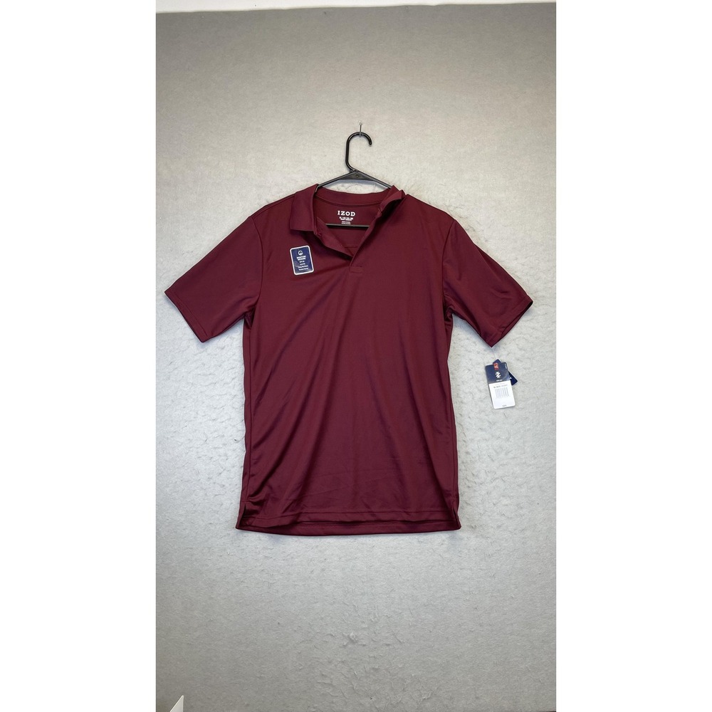 IZOD Polo Shirt Boys XL 18/20 Husky‎ Burgundy Moisture Wicking UPF 50+ Anti-Pill